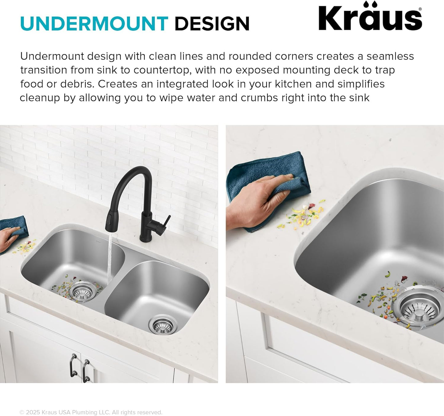 KBU22 32 Inch Undermount 50/50 Double Bowl 16 Gauge Stainless Steel Kitchen Sink