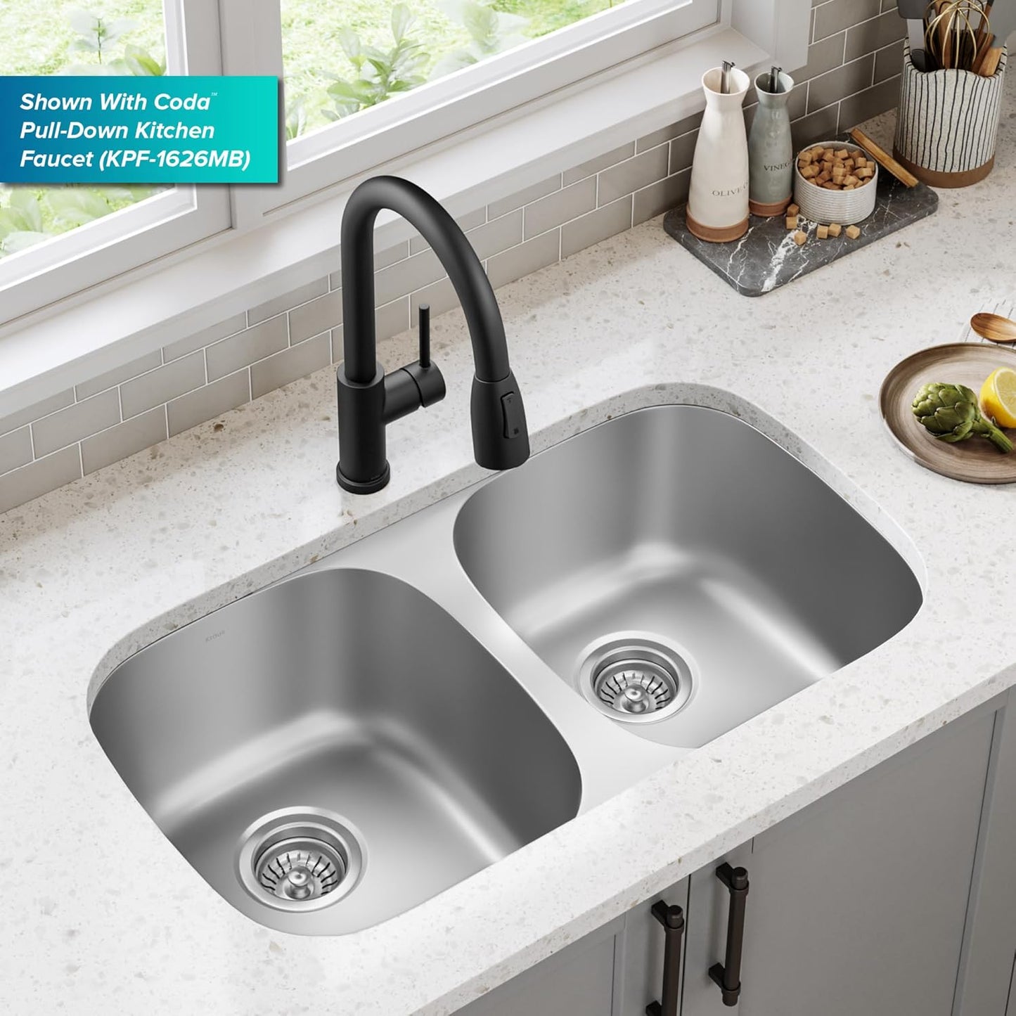KBU22 32 Inch Undermount 50/50 Double Bowl 16 Gauge Stainless Steel Kitchen Sink