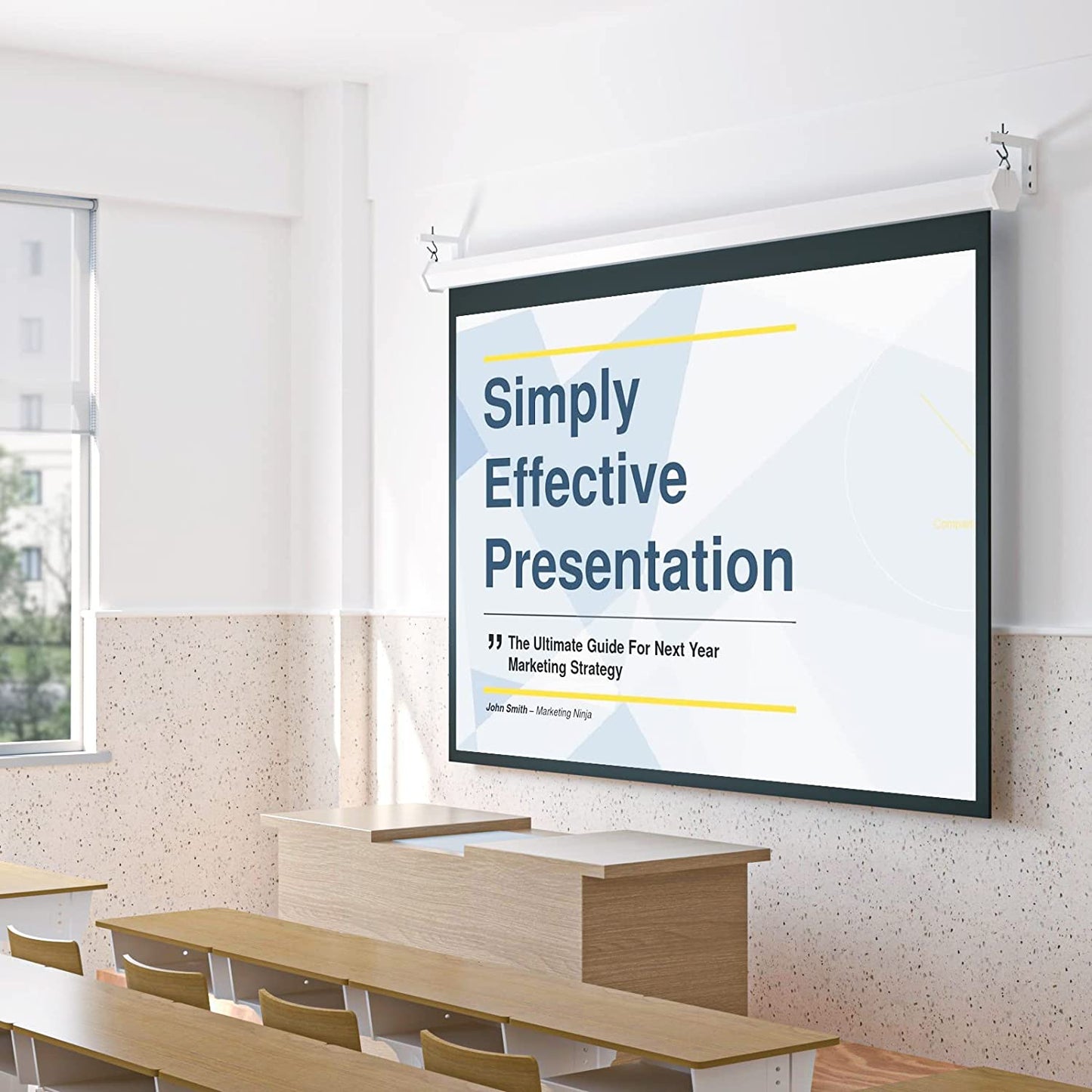 Universal Projector Screen Ceiling Mount, Wall Hanging Mount L-Brackets, 6 Inch Adjustable Extension with Hook Kit, Perfect Projector Screen Placement Hold up to 66 Lbs (PSM001-W), White