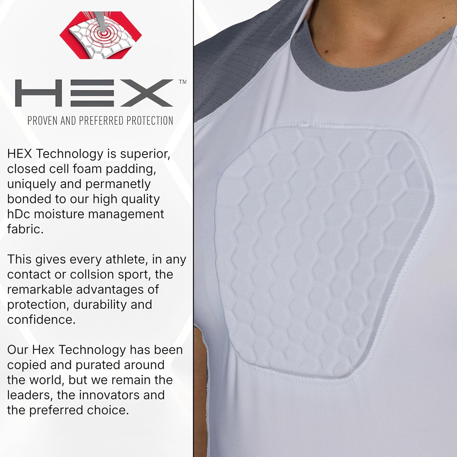 HEX Chest Protector, Heart Guard Sternum Protection Padded Shirt for Baseball, Football, Lacrosse and Goalies Youth and Adult Sizes