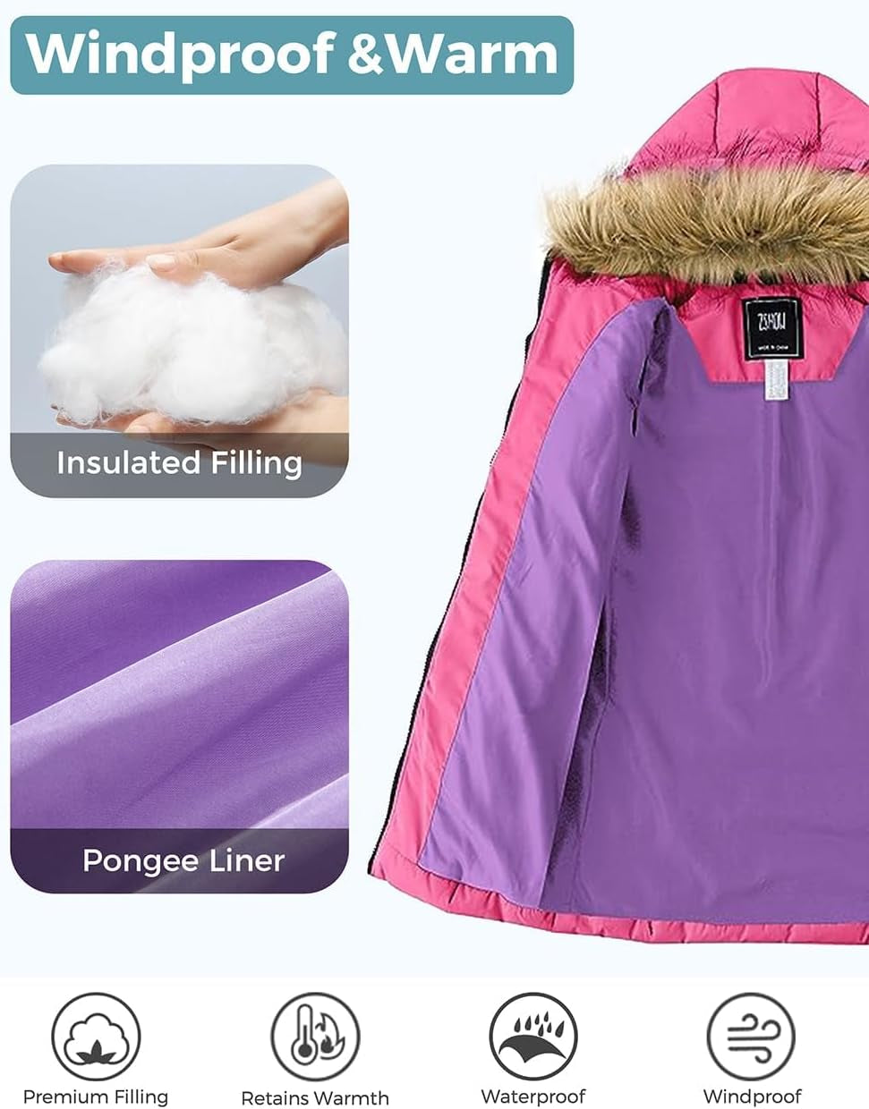 Girls' Long Winter Coat Parka Water Resistant Warm Puffer Jacket